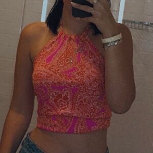 Pink and Orange Paisley Halter Top